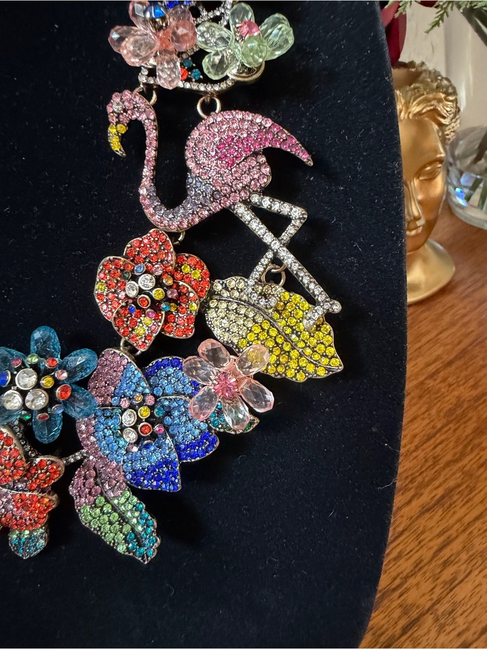 Natasha Couture Multicolor Crystal Floral & Flamingo Statement Necklace - Picture 4 of 11
